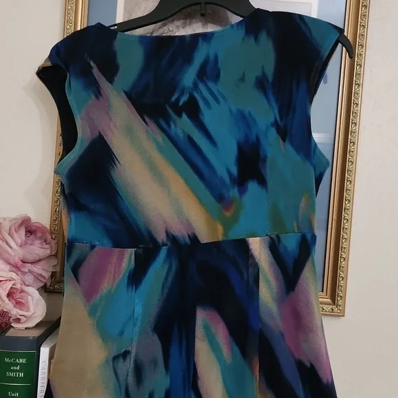 Multicolor Abstract Retro Women's Dress Size 8 Watercolor Unique Vintage - Picture 11 of 12